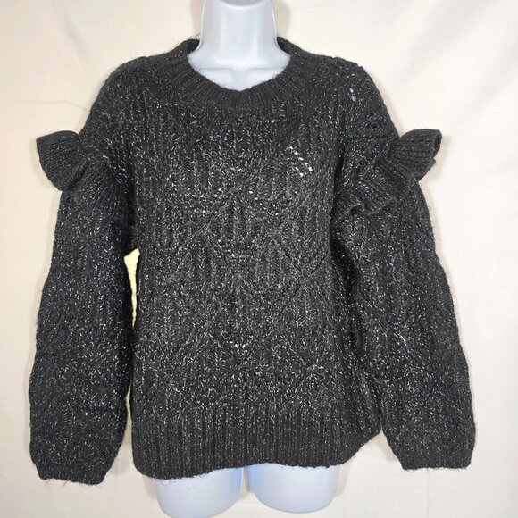 NWT Old Navy Womens Sweater Sz M Black Metallic Ruffle Crew Neck Whimsy Goth - Picture 1 of 7